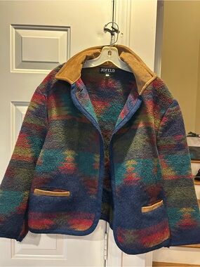Vintage 90s Jofeld Multicolor Southwestern 70 % Wool Jacket with Trim Collar